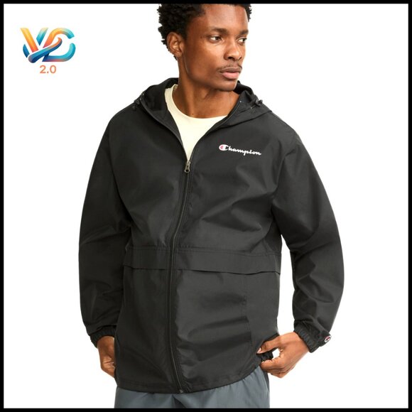 Men's Lightweight Rain Jacket Full Zip Hood Wind Water Resistant Outdoor